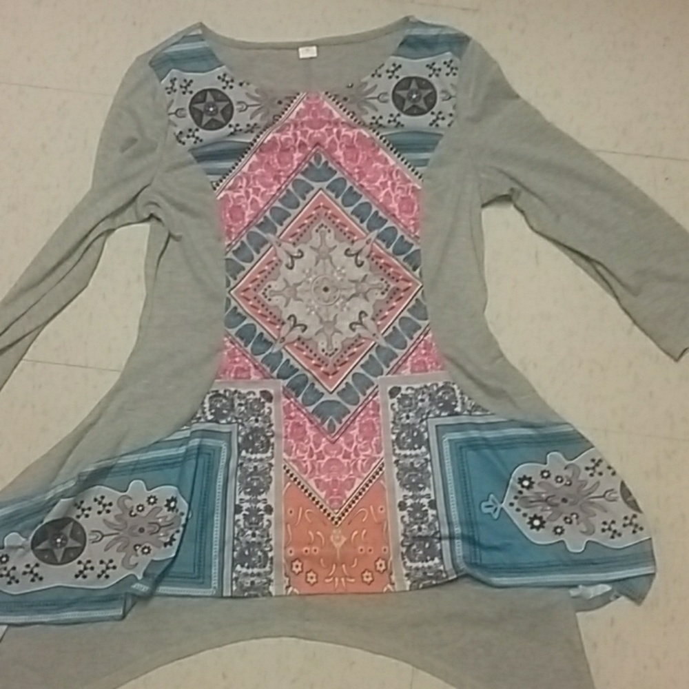 Gray and blue print dress